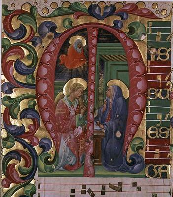 Historiated initial 'M' depicting The Annunciation (vellum) de Italian School, (16th century)