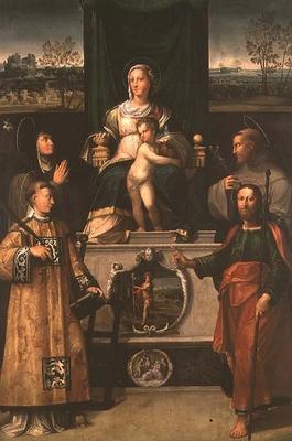 Madonna and Child Enthroned with Saints de Italian School, (16th century)