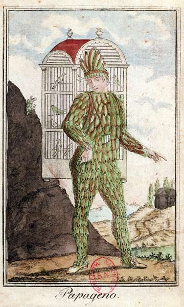 Papageno the bird-catcher, from 'The Magic Flute' by Wolfgang Amadeus Mozart (1756-91), (coloured en de Italian School, (18th century)