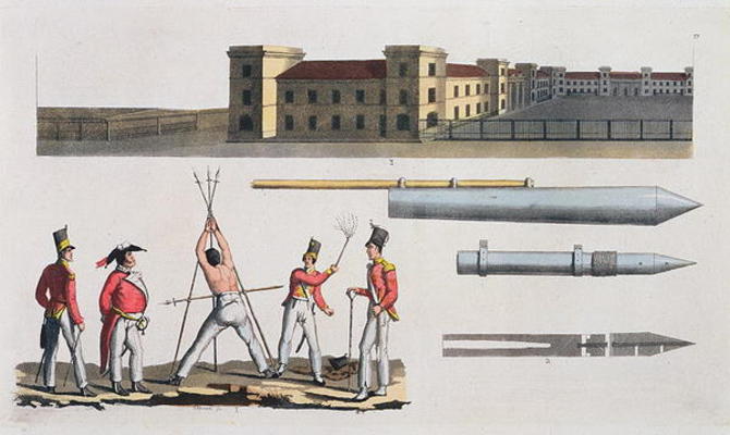 Chatham Barracks, a Military Punishment called the 'Triangle' and Congreve Rockets, plate 17 from 'T de Italian School, (19th century)