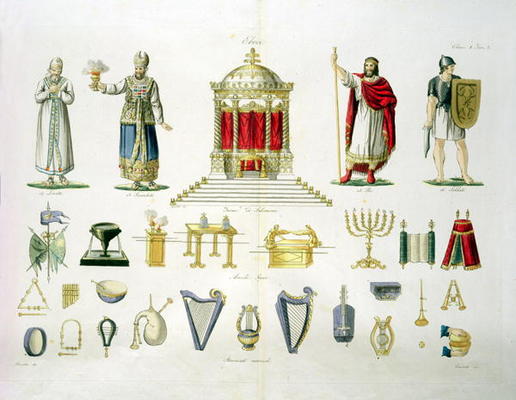 Hebrew Levi, Priest, King and Soldier with Sacred Furnishings and Musical Instruments, plate 2, clas de Italian School, (19th century)