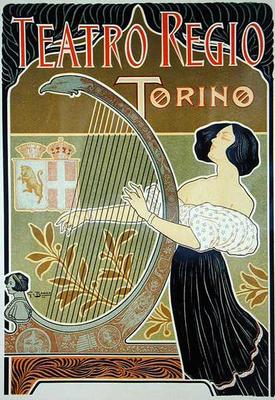 Reproduction of a poster advertising the 'Theatre Royal', Turin (colour litho) de Italian School, (19th century)