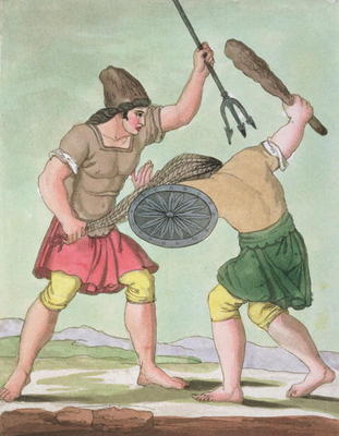 Roman Gladiators, from 'L'Antica Roma', 1825 (colour litho) de Italian School, (19th century)