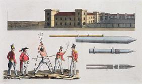 Chatham Barracks, a Military Punishment called the 'Triangle' and Congreve Rockets, plate 17 from 'T