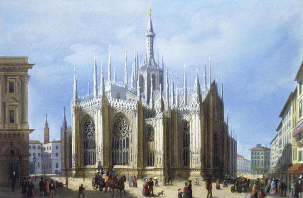 View of the back of Milan Cathedral from 'Views of Milan and its Environs' (colour litho) de Italian School, (19th century)