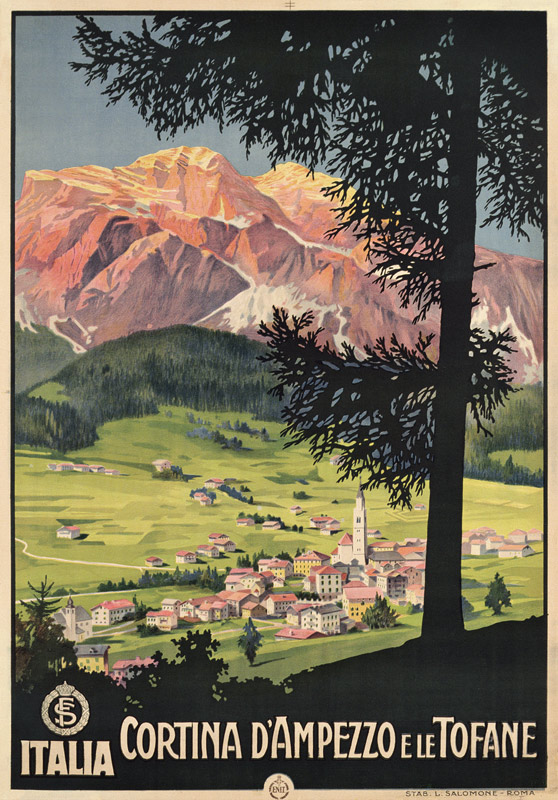 Poster of Cortina d'Ampezzo e le Tofane, printed by L. Salomone, Rome de Italian School, (20th century)