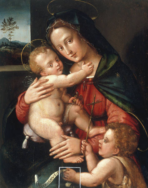 Mary w.Child & Boy John / Paint./ C16th de Italienisch