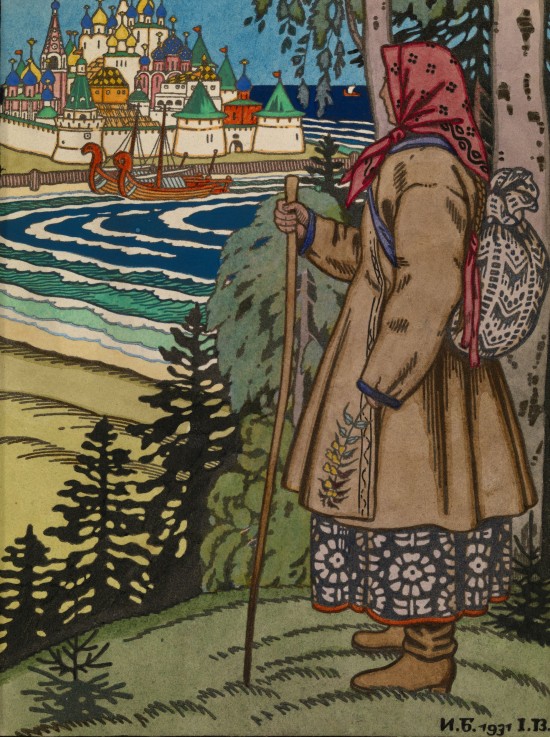 Peasant Girl. Illustration to the book "Contes de l'Isba" de Ivan Jakovlevich Bilibin