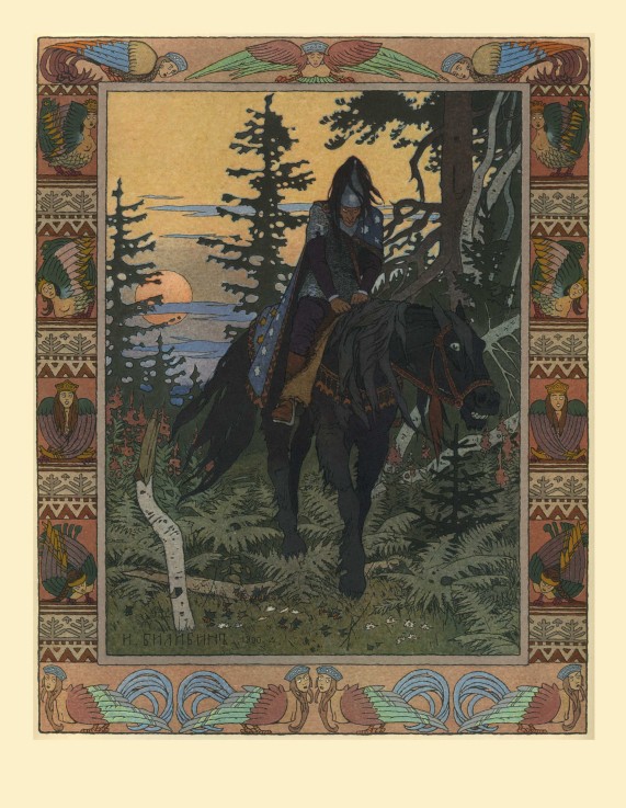 Illustration for the Fairy tale of Vasilisa the Beautiful and White Horseman de Ivan Jakovlevich Bilibin