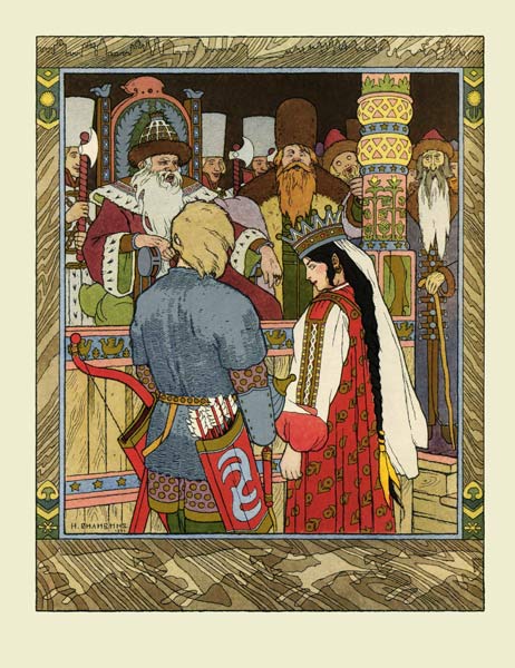 Illustration for the Fairy tale of Ivan Tsarevich, the Firebird, and the Gray Wolf de Ivan Jakovlevich Bilibin