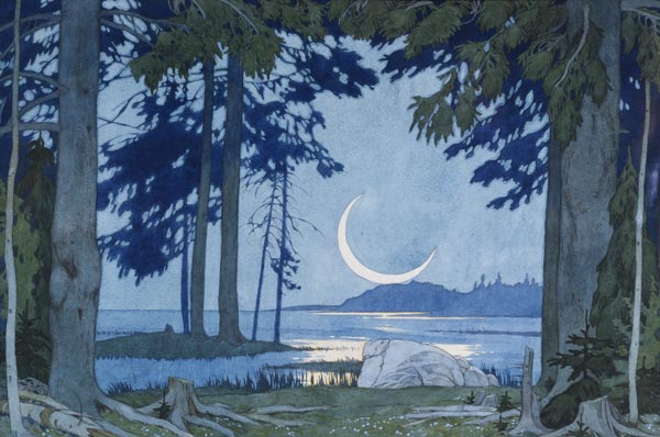 Night at the Lake Ilmen. Stage design for the opera Sadko by N. Rimsky-Korsakov de Ivan Jakovlevich Bilibin