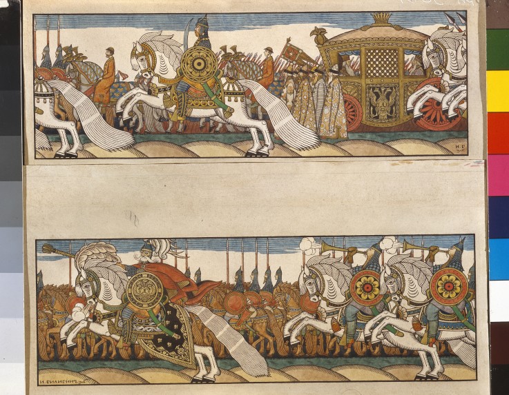 Army of Tsar Dadon. Illustration to the fairytale The Golden Cockerel by A. Pushkin de Ivan Jakovlevich Bilibin