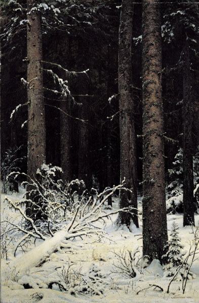Shishkin / Fir trees in Winter, Painting de Iwan Iwanowitsch Schischkin
