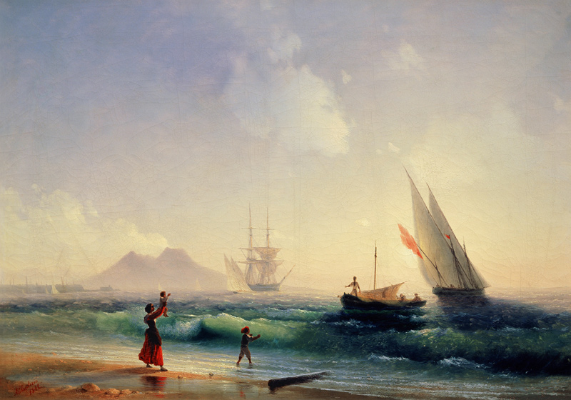 Fishermen welcome on the shore of the Bay of Naples de Iwan Konstantinowitsch Aiwasowski