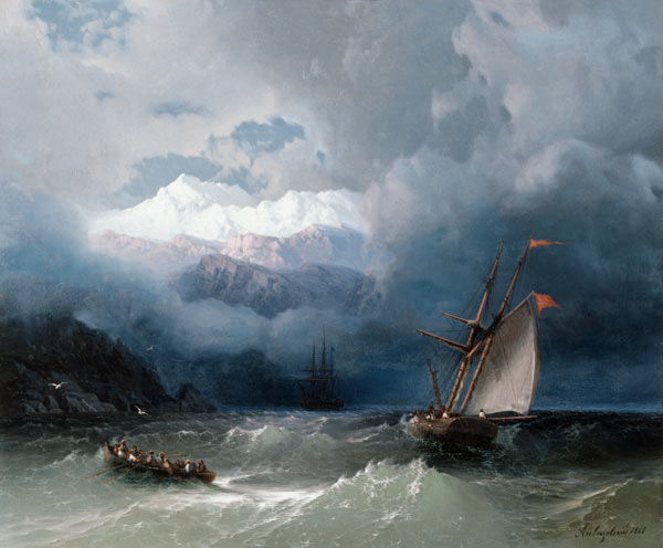 Shipping in Stormy Sea de Iwan Konstantinowitsch Aiwasowski