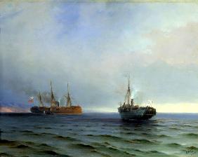 Capture of the Turkish military transport "Messina" by the steamer "Russia" on the Black Sea on the 