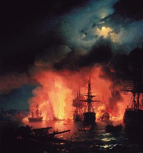 The naval Battle of Chesma on the night 26 July 1770