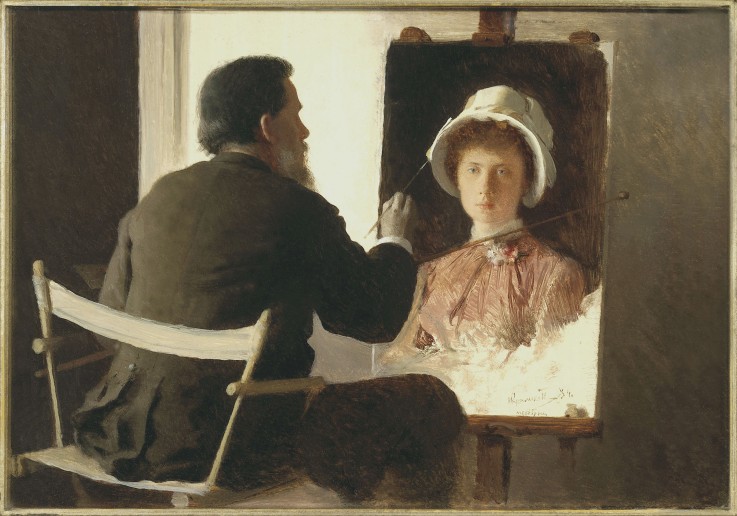 Kramskoy Painting a Portrait of his Daughter de Iwan Nikolajewitsch Kramskoi