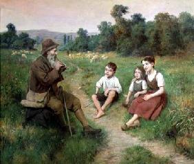 Children Listen to a Shepherd Playing a Flute