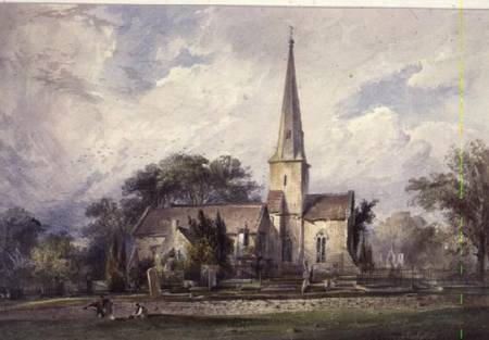 View from the South-east of a Church and a Churchyard de J. Colson