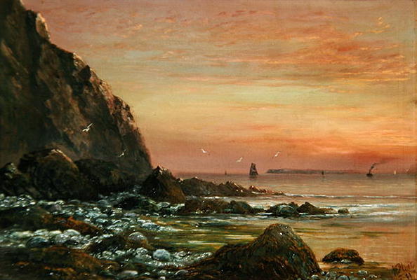Seascape with Cliff at Sunset, 1889 (oil on canvas) de J. H. Blunt