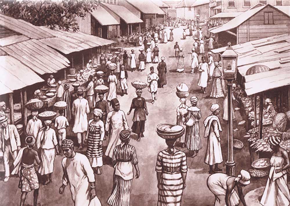 Freetown, from MacMillan school posters, c.1950-60s de J. Macfarlane