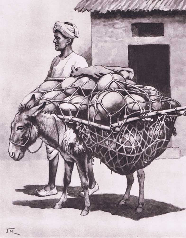 Carrying pots to market in India, from MacMillan school posters, c.1950-60s de J. Macfarlane
