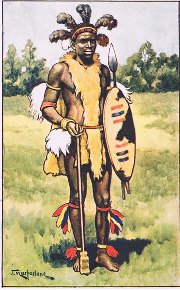 Zulu chief, from MacMillan school posters, c.1950-60s de J. Macfarlane