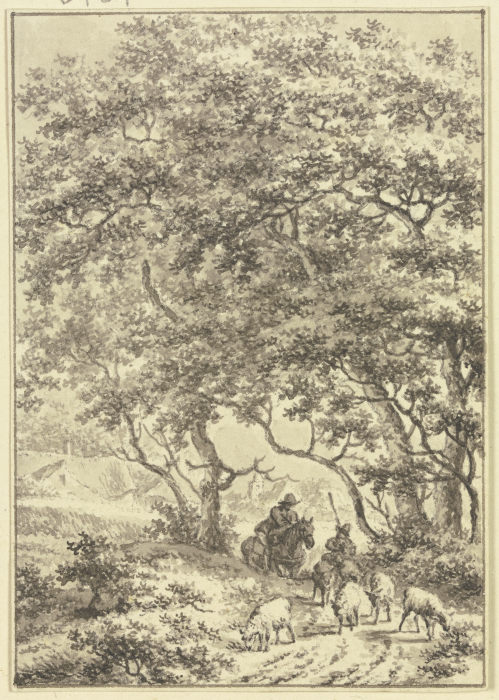 Unter hohen Bäumen ein Reiter und ein Schafhirte de Jacob Cats
