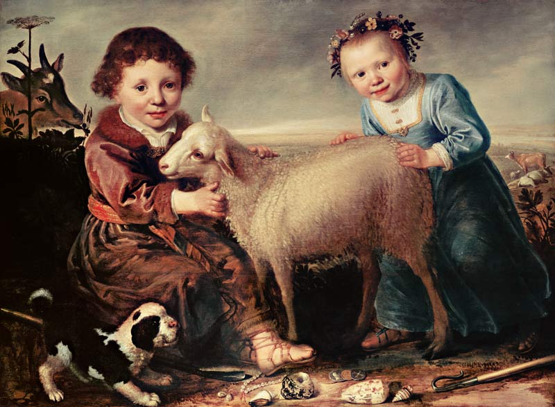 Dos niños con un ternero de Jacob Cuyp