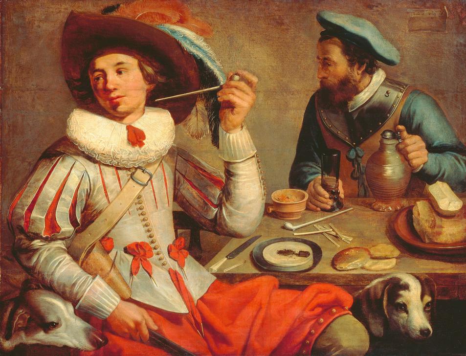 Two soldiers at a table de Jacob Cuyp