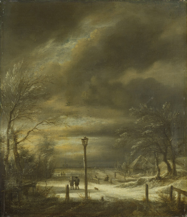 Winter Landscape near Haarlem with a Lamppost de Jacob Isaacksz. van Ruisdael