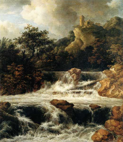 Waterfall with mountain castle de Jacob Isaacksz van Ruisdael