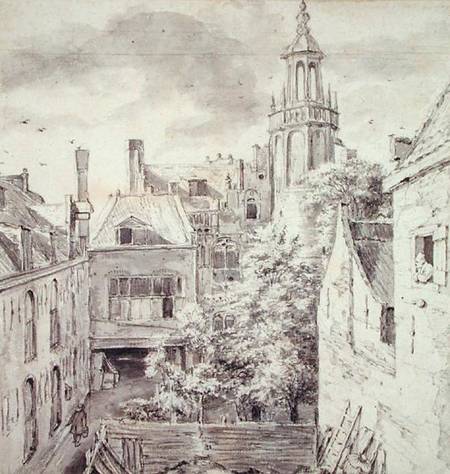 View of the Courtyard of the House of the Archers of the St. Sebastian Guild on the Singel in Amster de Jacob Isaacksz van Ruisdael
