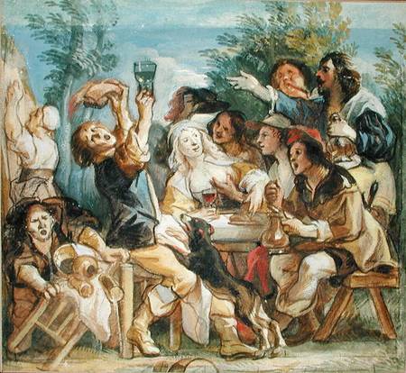 A Party Drinking Outside an Inn (w/c heightened with white on paper) de Jacob Jordaens