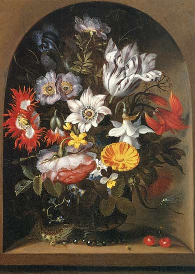 Bouquet of flowers in a niche de Jacob Marrel