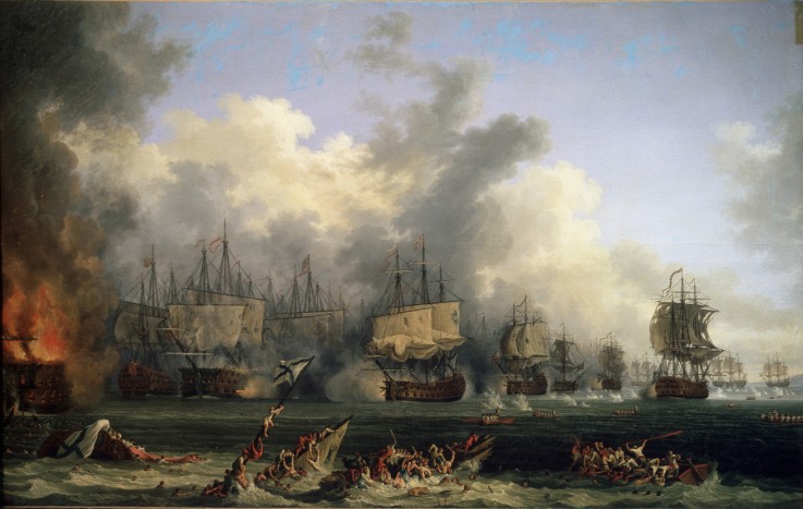 The Sinking of the Russian Battleship St. Evstafius in the naval Battle of Chesma de Jacob Philipp Hackert