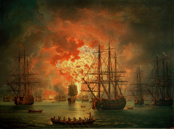 The Destruction of the Turkish Fleet at the Bay of Chesma de Jacob Philipp Hackert