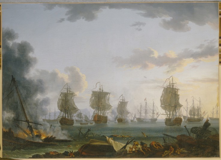 The Return of the Russian fleet after the naval Battle of Chesma de Jacob Philipp Hackert