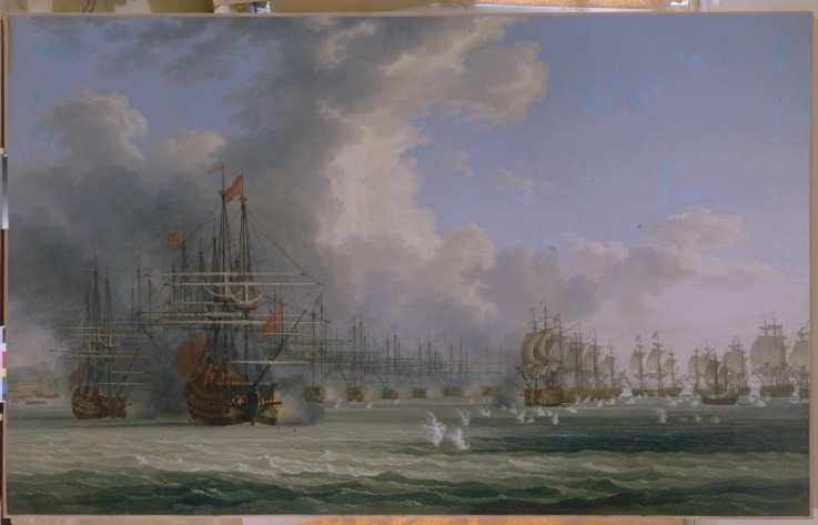 The Battle of Chesma. Beginning of the Fight on 5 July 1770 de Jacob Philipp Hackert