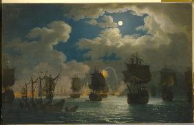 The naval Battle of Chesma on the night 26 July 1770