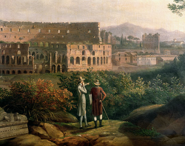 Johann Wolfgang von Goethe (1749-1832) visiting coliseum in Rome de Jacob Philipp Hackert