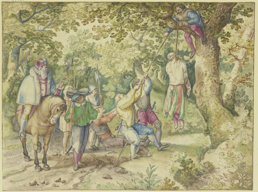 Ein Obrister lässt einen Landknecht hängen de Jacob Savery
