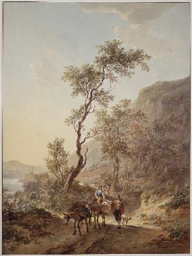 Italianisierende Landschaft mit Hirtenpaar auf einem Feldweg