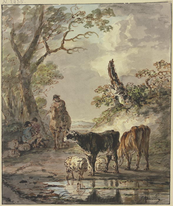 Rastende Hirten an einer Wasserstelle de Jacob van Strij