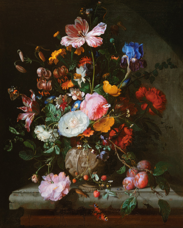 Ramo de flores en jarro de piedra de Jacob van Walscapelle