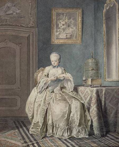 Young Girl Embroidering de Jacobus Buys
