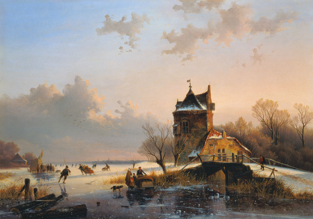 Winter landscape with ice-skaters de Jacobus Freudenberg