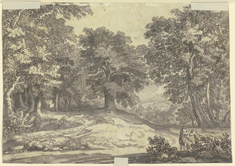 Landschaft mit zwei Hunden de Jacobus van Liender