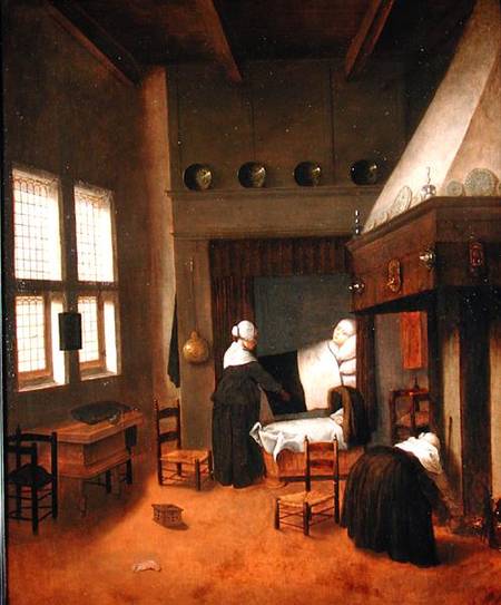Bedroom Interior with Mother and New-Born Child de Jacobus Vrel or Frel
